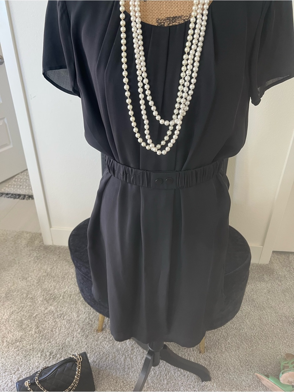 Joie Black Short Sleeve Elastic-Waist Dress